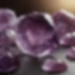 A close-up view of raw amethyst stones showcasing their natural beauty and color variations
