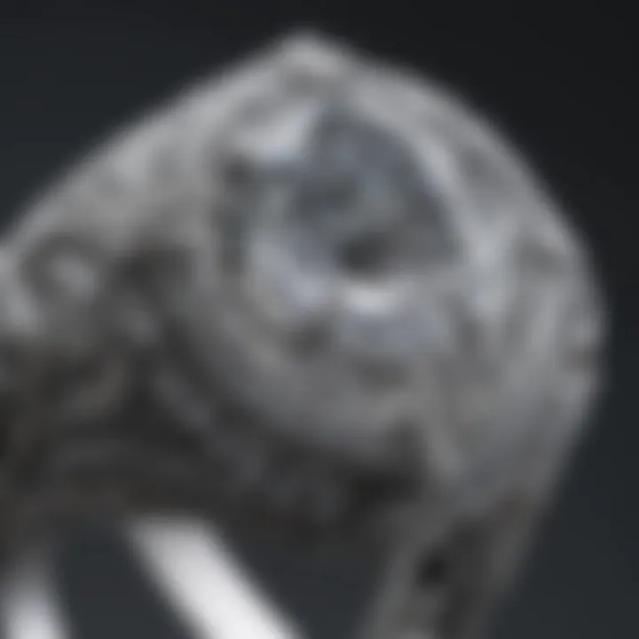 Craftsmanship details of a finely made white gold diamond ring showcasing intricate designs.