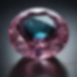 Close-up of a true alexandrite gemstone displaying its color-changing properties under different lighting.