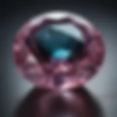 Close-up of a true alexandrite gemstone displaying its color-changing properties under different lighting.