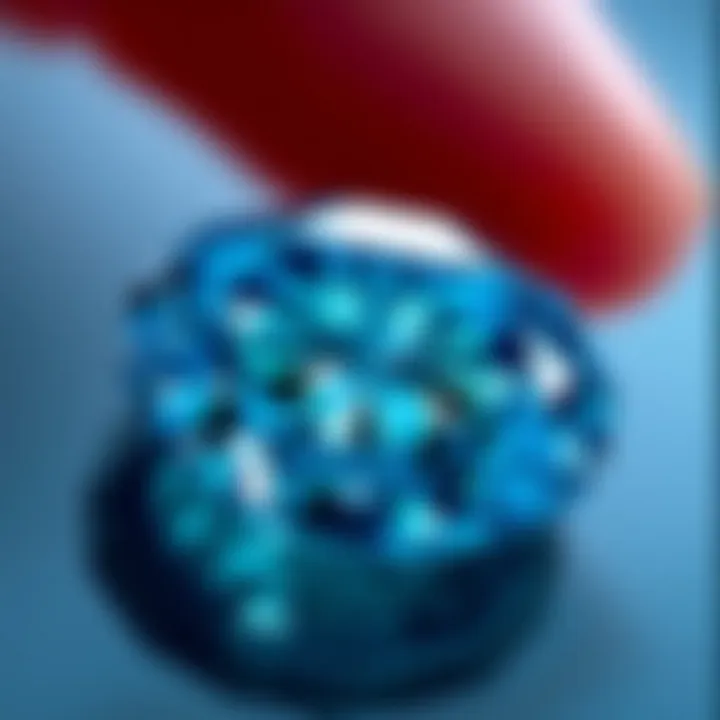 A close-up view of the intricate facets of a blue diamond.