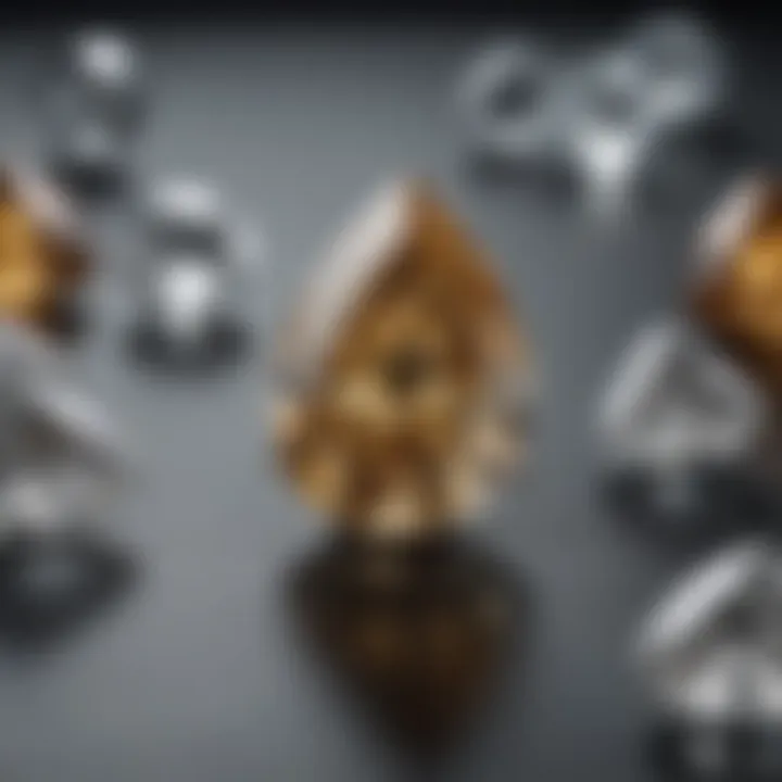 Elegant display of different diamond shapes including a pear cut