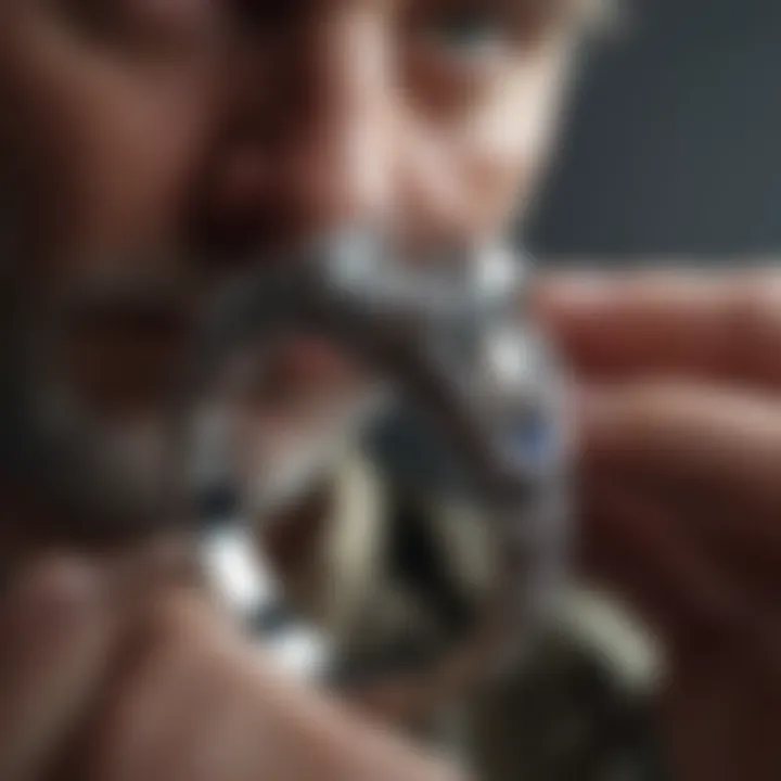 Close-up of a jeweler examining a damaged ring.