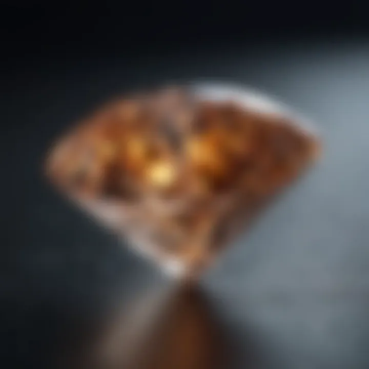 A close-up view of a radiant diamond on a velvet surface