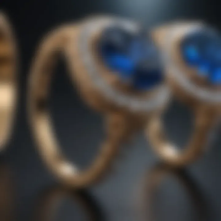 A selection of wholesale sapphire jewelry pieces in a retail setting